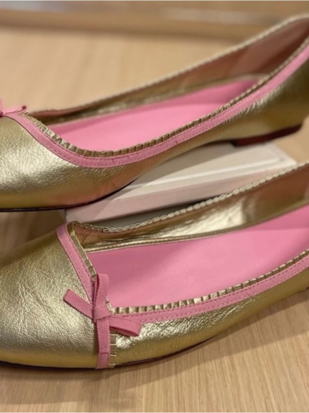 Gold Ballet Flats with Pink Trim